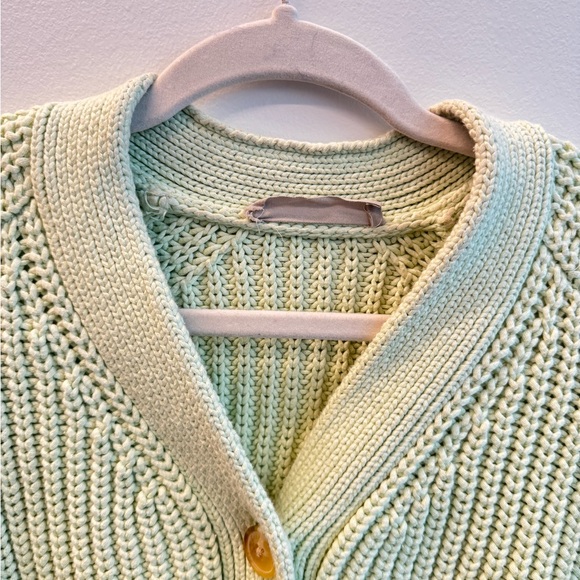 Everlane Sea Foam Green Chunky Knit Large Button-Up Cardigan Texture Cotton Sz S - Picture 6 of 12